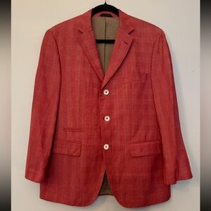 Hugo Boss Plaid Sports Coat Linen Virgin Wool Blend Mens Size 38S “Flawed”